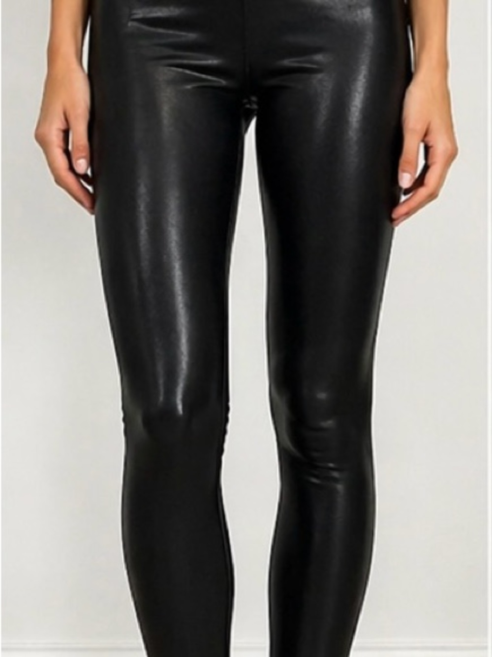 SPANX Faux Leather Leggings Women’s Medium Petite Black High Rise Stretch Pants